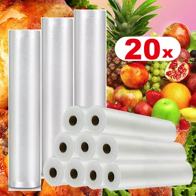 +20 Rolls Vacuum Food Sealer Saver Bag Seal Storage Commercial Grade 20/25/28X6M • $8.54