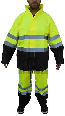 Yellow  Safety Rain-Suit Rain Jacket With Hoodie & Pants Reflective Waterproof • $37.99