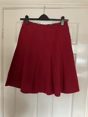 Laura Ashley Pleated Knee Length Cotton Skirt UK10 Pockets Dark Red • £12