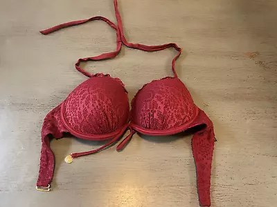 Burgundy Lace Underwire Padded H&M Swimsuit Bikini Top Size  34C • $2.99