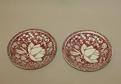 2 Fruit Dessert Bowls Vernon Kilns Hawaiian Flowers Maroon Aloha Don Blanding • $15.95