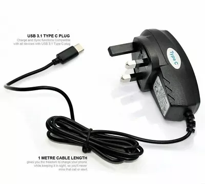 Quality 3 Pin UK Mains Mobile Phone Charger✔Type-C USB CE Approved✔2022 • £9.99