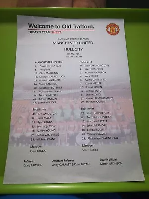 Man Utd V Hull Premier LG TEAMSHEET 6.5.2014 • £1.25