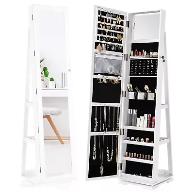 Jewellery Cabinet W/Mirror 360° Lockable Makeup Jewelry Organizer Free Standing • £129.99