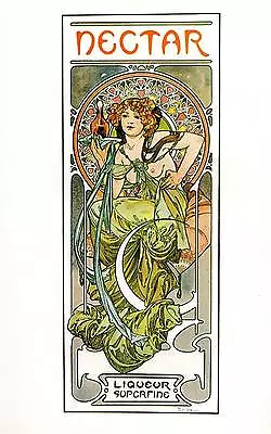 Alphonse Mucha 1976 Authentic Vintage Art Nouveau Print  Nectar  Book Plate • $11.68