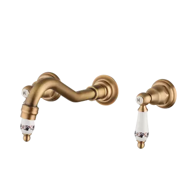 Wall Mounted Bathroom Sink Taps Antique Brass Basin Mixer Faucet 2 Handle 3 Hole • £70.80