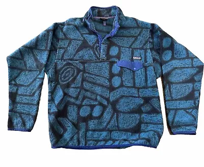 Patagonia Synchilla Snap T Pullover Fleece Jacket Aztec Stone Blue Mens L READ • $59