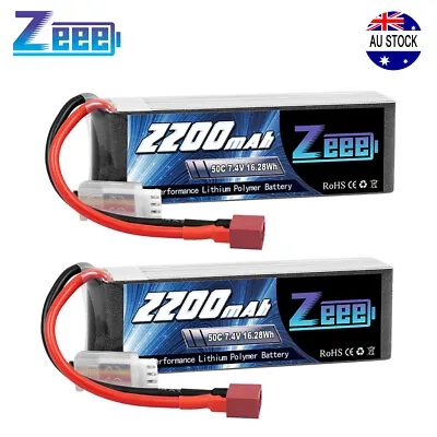 $45.99 • Buy 2x Zeee 2S Lipo Battery 2200mAh 7.4V 50C Deans For RC Car FPV Drone Helicopter