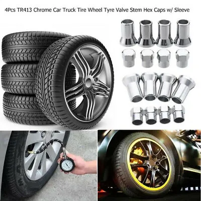 £3.59 • Buy 4Set Universal Chrome Car Tire Valve Stem Cap&Sleeve Cover Wheel Rim Accessories
