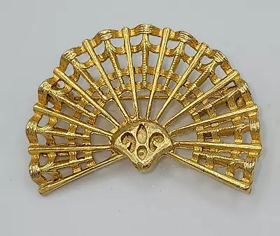 Lisner Fleur De Lis Brooch Vintage Open Spanish Fan Gold Tone Estate Jewelry Pin • $14