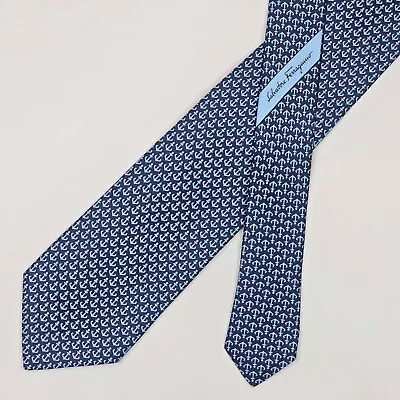 Salvatore Ferragamo Tie Necktie Anchor On Dark Blue • $120