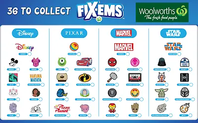 Woolworths Fix-Ems - Disney Pixar Marvel Star Wars Fixems Stickers-Pick & Choose • $5.99