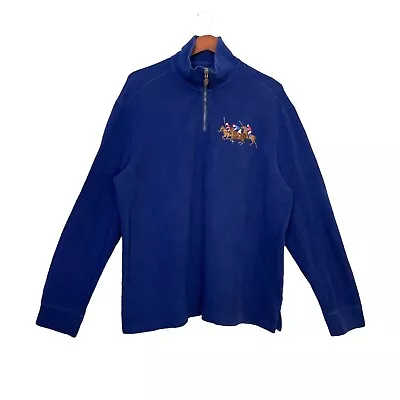 Polo Ralph Lauren Blue 3 Big Pony Match Players French Rib 1/4 Zip Sweater- XL • $19.97