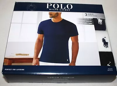 3 Polo Ralph Lauren SLIM FIT Crews White Black T-Shirts Crew Neck Cotton 3 Pack • $34.90