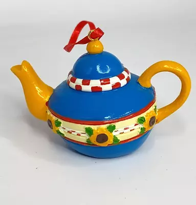 Mary Engelbreit Blue Teapot Ornament With Dark Yellow Sunflowers Resin • $9.99