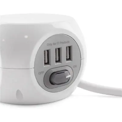 £13.99 • Buy New 3 Way White Cube Power Socket 3 Usb Ports & 1.4m Electric Extension Lead