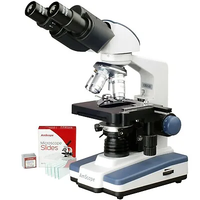 AmScope 40X-2500X LED Lab Binocular Compound Microscope W 3D Mech Stage + Slides • $270.99