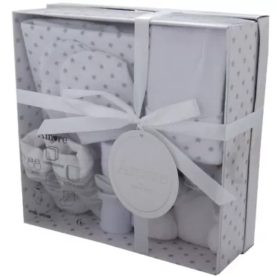 Lovely New Baby 7 Piece Luxury Boxed Gift Set (0-3 Months) Unisex White And Grey • £12.95