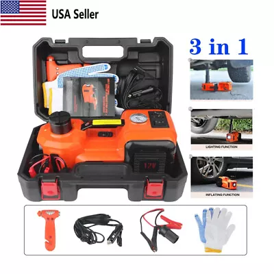 12V 5Ton Car Electric Hydraulic Floor Jack Tire Inflator Pump LED Flashlight US • $64.99