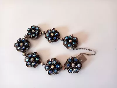 £12.99 • Buy Vintage 1940s Glass Rhinestone Flower Bracelet