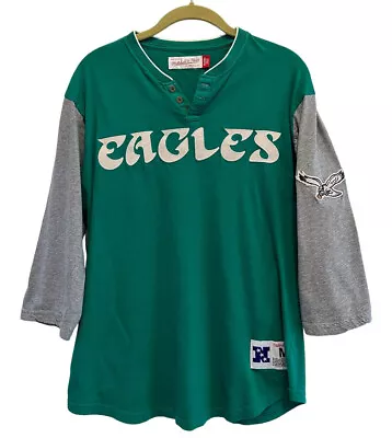 Mitchell & Ness Green Philadelphia Eagles 3/4-Sleeve Henley T-Shirt Size Medium • $25