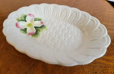 J. Willfred Sadek Import Co. Ceramic Dish Dogwood On Basketweave 8”x5.5” • $8.99