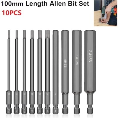 10x Hex Key Allen Bit Set Quick Change Connect Impact Driver Power Drill 100mm • £5.95