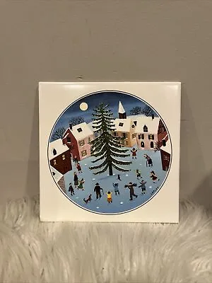 VILLEROY & BOCH Naif Christmas Tile Trivet  Village Snow Scene  Laplau 5-7/8  • $11.98