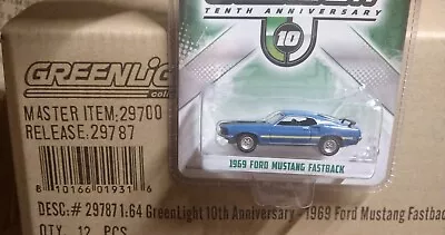 Greenlight 10th Anniversary 1969 Ford Mustang Fastback Blue 1:64 • $19.99