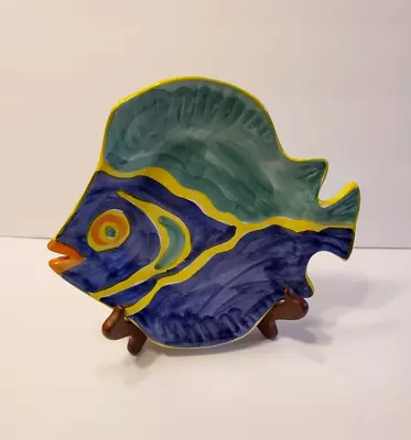 La Musa Or Vietri? Italian Ceramic Blue Green Yellow Fish Plate Wall Art Decor • $25