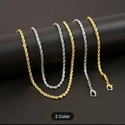 52cm Gold Silver Twisted Rope Hip Hop Long Chain Necklace MEN &WOMEN • £3.94