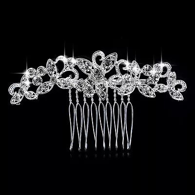 Rhinestone Crystal Butterfly Silver Plated Bridal Hair Comb Hair Accessories A • $6.39