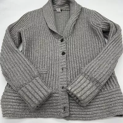 J Crew Cardigan Gray Wool Cashmere Metallic Women’s Size Medium • $29.97