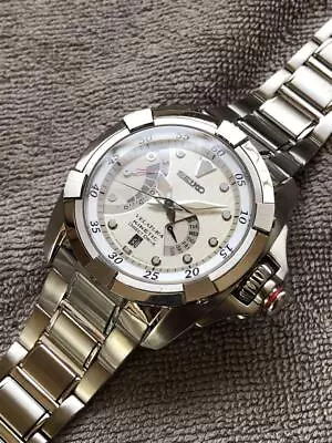 Seiko Velatura 5D44-0AA0 Day Date Direct Drive White Silver Kinetic Mens Watch • $493.96