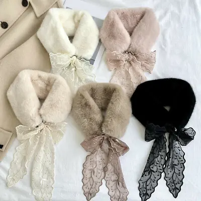 Real Rabbit Fur Collar Scarf Shawl Stole Wrap Neck Warmer Lace Neckerchief • $15.39