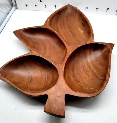 Vintage Mid Century Modern Divided Leaf Monkey Pod Serving Dish Tray Barware • $19.36