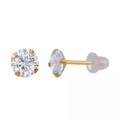 TJC 9ct Yellow Gold AAAA Cubic Zirconia CZ Stud Earrings For Women • £34.99