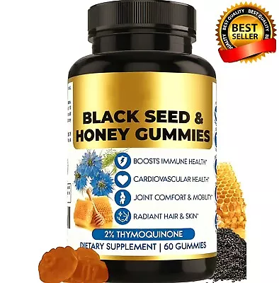 BLACK SEED OIL Gummies + HONEY Vegetarian Halal & Hair Loss Omega 3 Vit D&E • £14.99