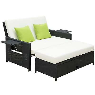 Outsunny Garden Rattan Furniture Set 2 Seater Patio Sun Lounger Daybed Sun Bed • £325.99