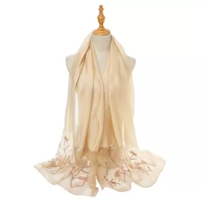 Women Silk Scarf With Embroidered Flower Chiffon Dupatta Evening Shawl Warp Over • £20