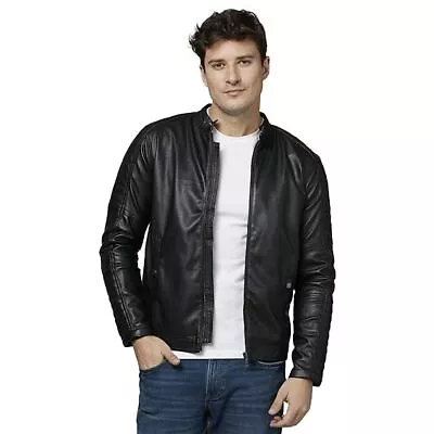 Men Genuine Black Winter Jacket Racer Motorcycle Stylish Casual Lambskin Jacket • $131.10