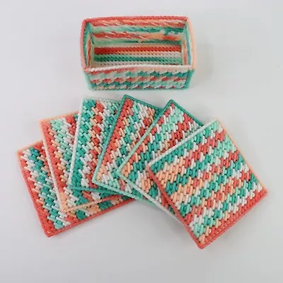 Vintage Handmade Geometric Woven Coaster Set Of 5 With Holder Gift Set • $14.88