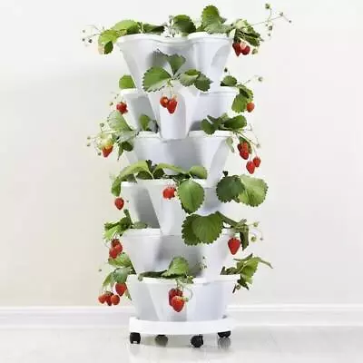 Stand Stacking Strawberry Planting Pots Vertical Planter Flower Garden Tower Pot • $16.45