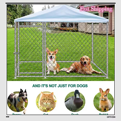 6.56 X 6.56 Ft Metal Dog Kennel Dog Cage Run House With Cover & Lockable Door UK • £188.76