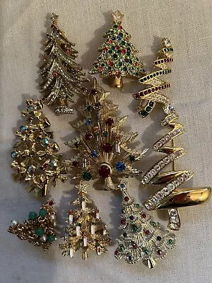 9 Vintage Rhinestone Christmas Tree Brooch Pins - Monet Art Gerrys • $75