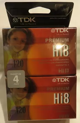 TDK Premium Hi8 Camcorder Videotape Cassette - 4 Pack New Factory Sealed  • $20.99