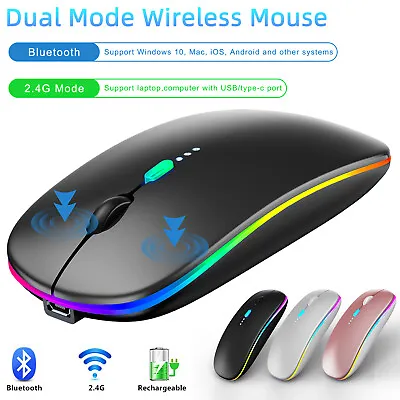 2.4GHz Bluetooth Wireless Optical Mouse USB Rechargeable RGB Mice For PC Laptop • $9.98