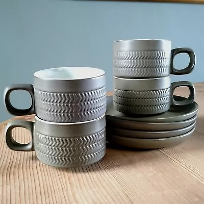 4x Denby Chevron Green Tea Espresso Cup Saucer Three Ring Gill Pemberton Vintage • £16