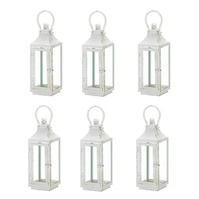 6 Pc Discount Wedding Lot Traditional White Candle Lantern Iron Glass 12  Tall • $126
