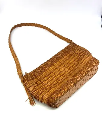Vintage Monsac Originals Handbag Brown Woven Braided Leather Tassels Crossbody • $28.95